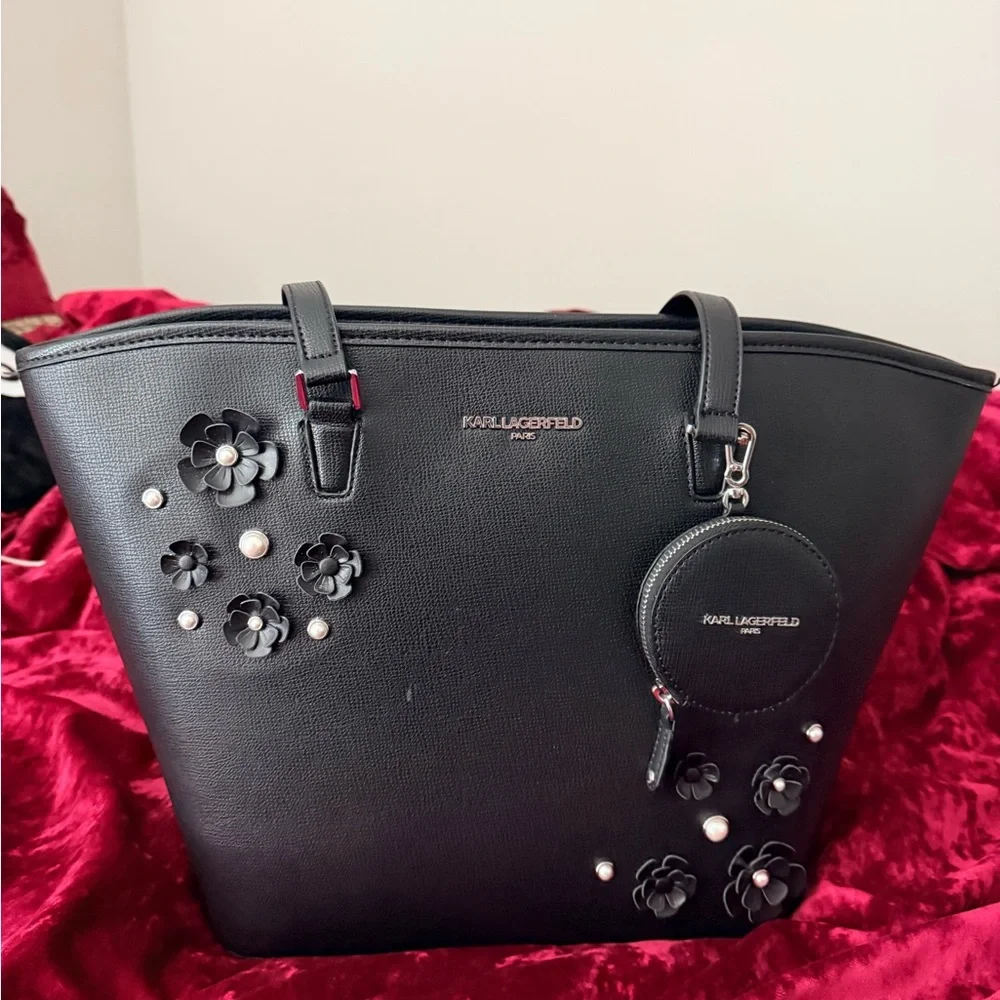 Karl Lagerfeld Black Tote with Floral Accents - Picture 2 of 4